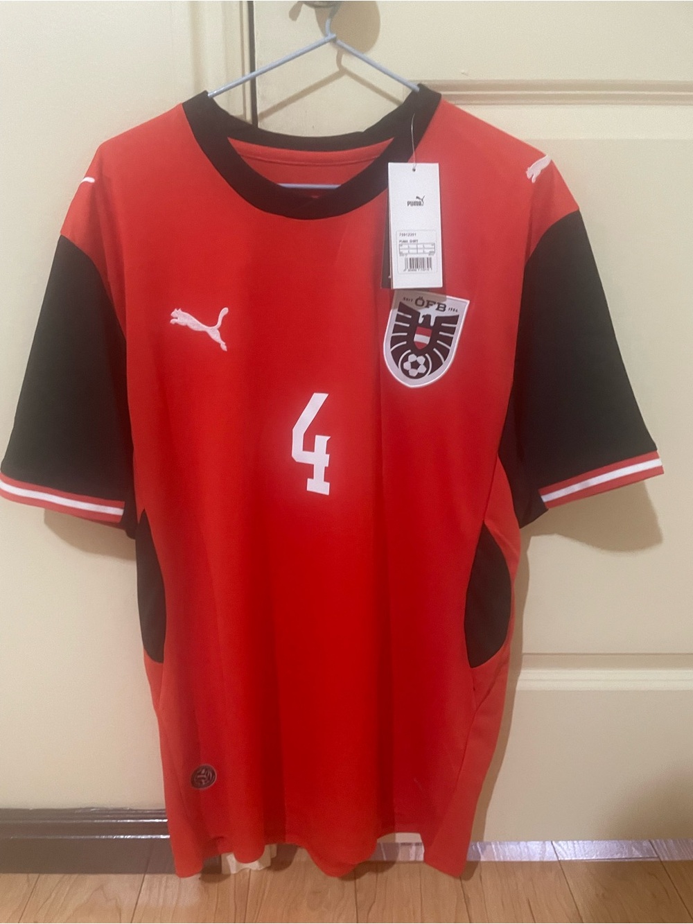 Puma Red and Black Austria #4 Alaba Soccer Jersey